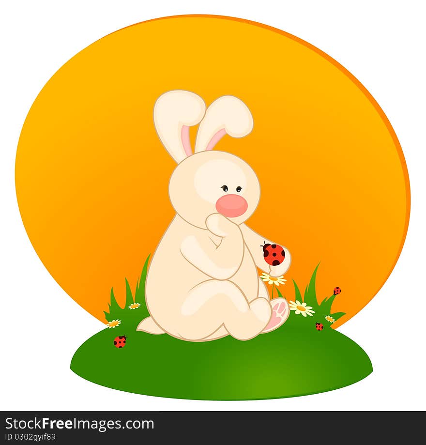 Cartoon little toy bunny with ladybird