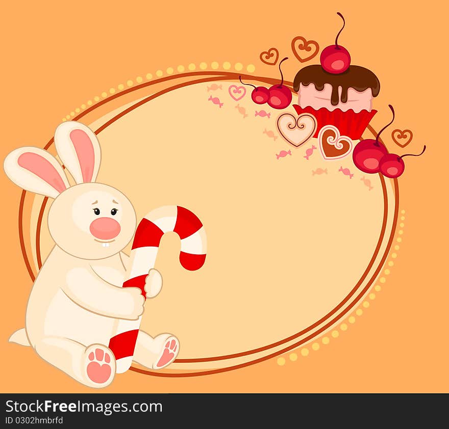 Bunny with sweet cupcake