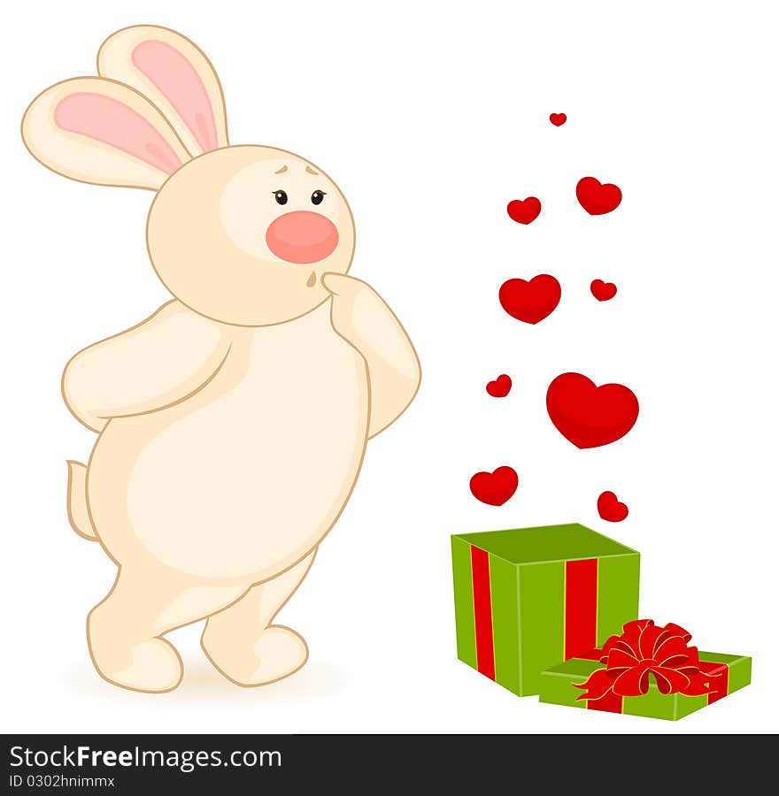 Cartoon little toy bunny with heart illustration for a design