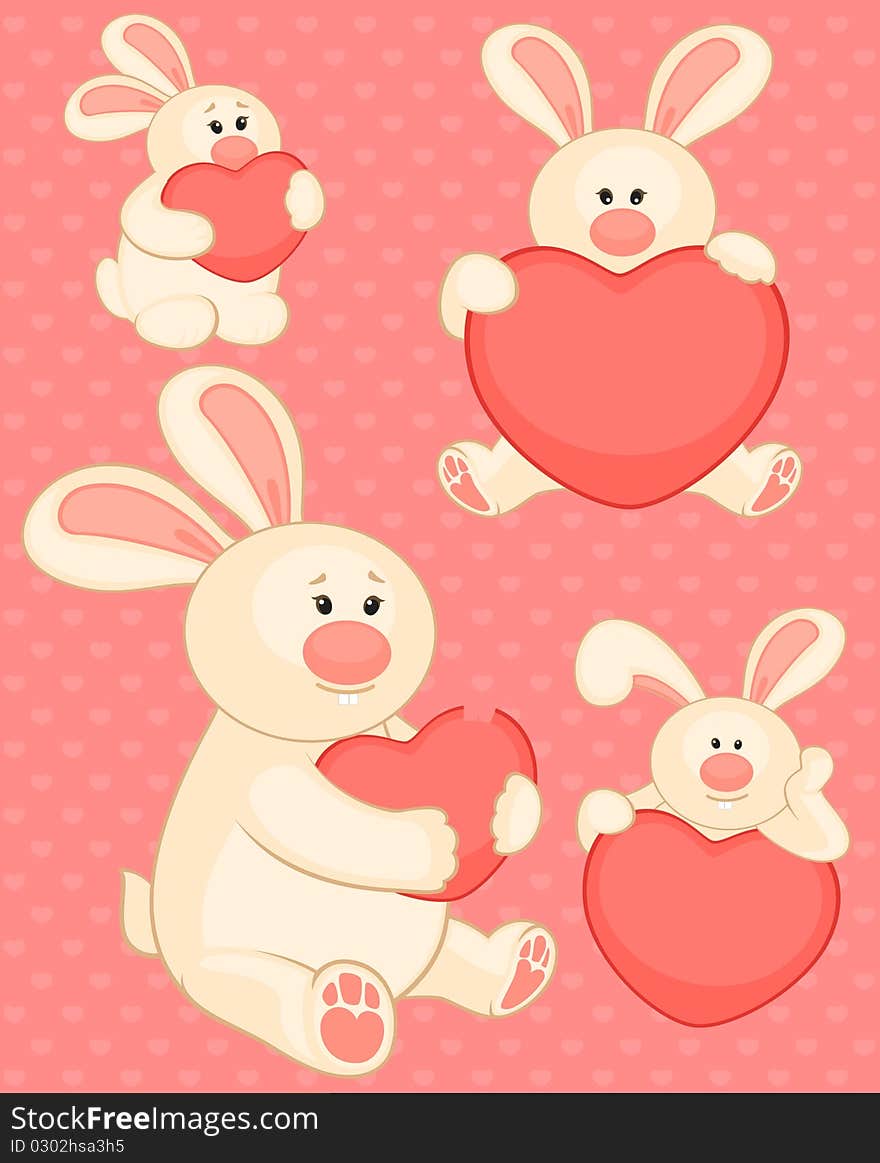 Cartoon little toy bunny with heart illustration for a design