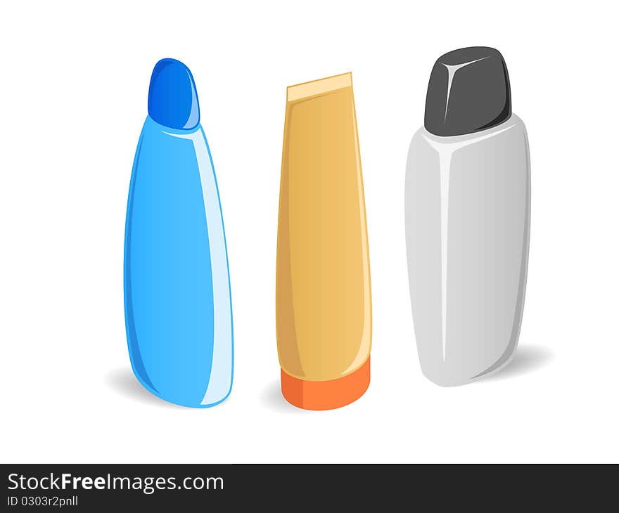 Vector illustration. Set of cartoon shiny cosmetic tubes