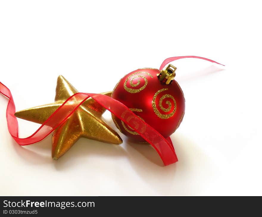 Red christmas decoration isolated on white background