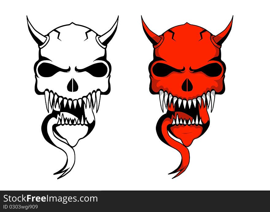 Demon skull design of one in red and one is white.eps(v8). Demon skull design of one in red and one is white.eps(v8)