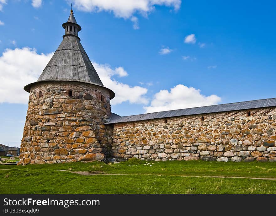 Tower and wall of Solovetsky Orthodox monastery