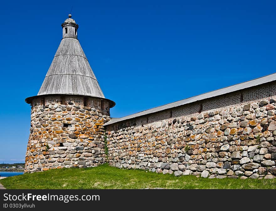 Tower and wall of Solovetsky Orthodox monastery