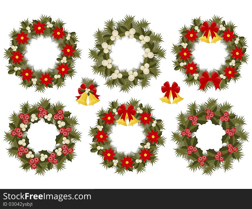 Set of decorated Christmas crowns