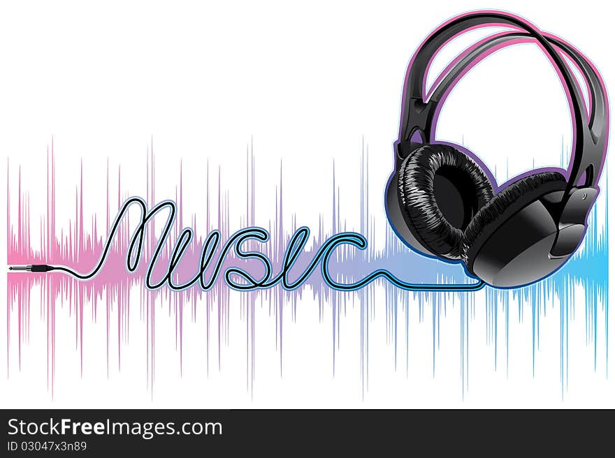 Neon pulsing music headphones on a white background