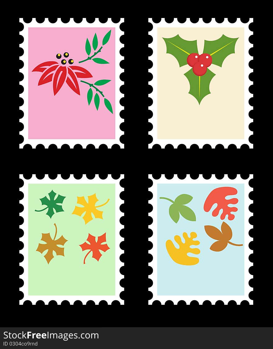 The post stamps and flowers. Floral backgrounds