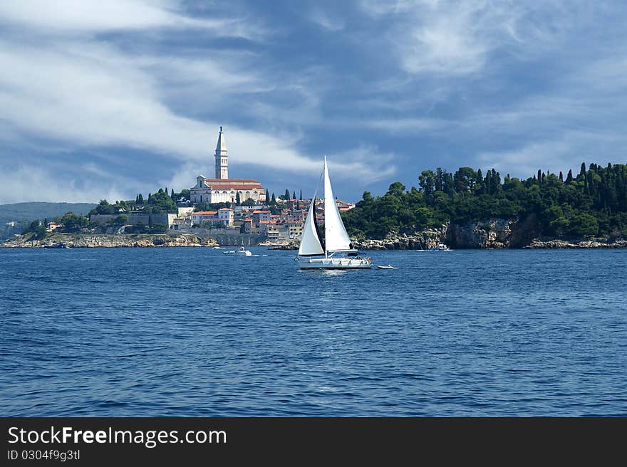 View of the old city Rovinj from the sea