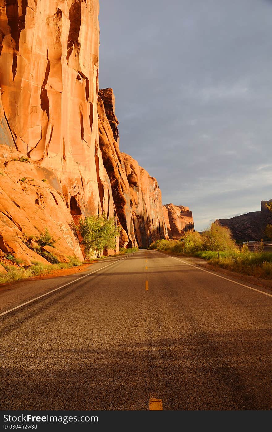 Wall Street Cliffs near Moab, used frequently by rock climbers. Wall Street Cliffs near Moab, used frequently by rock climbers