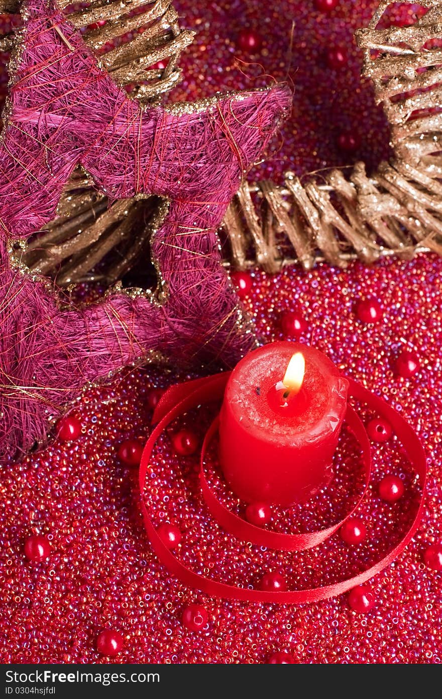 Candle with christmas decorations