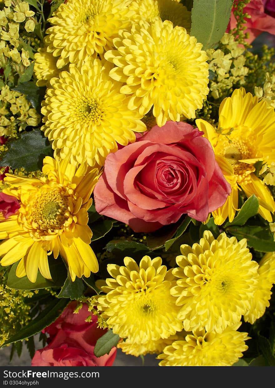 Roses and chrysanthemum flowers bouquet