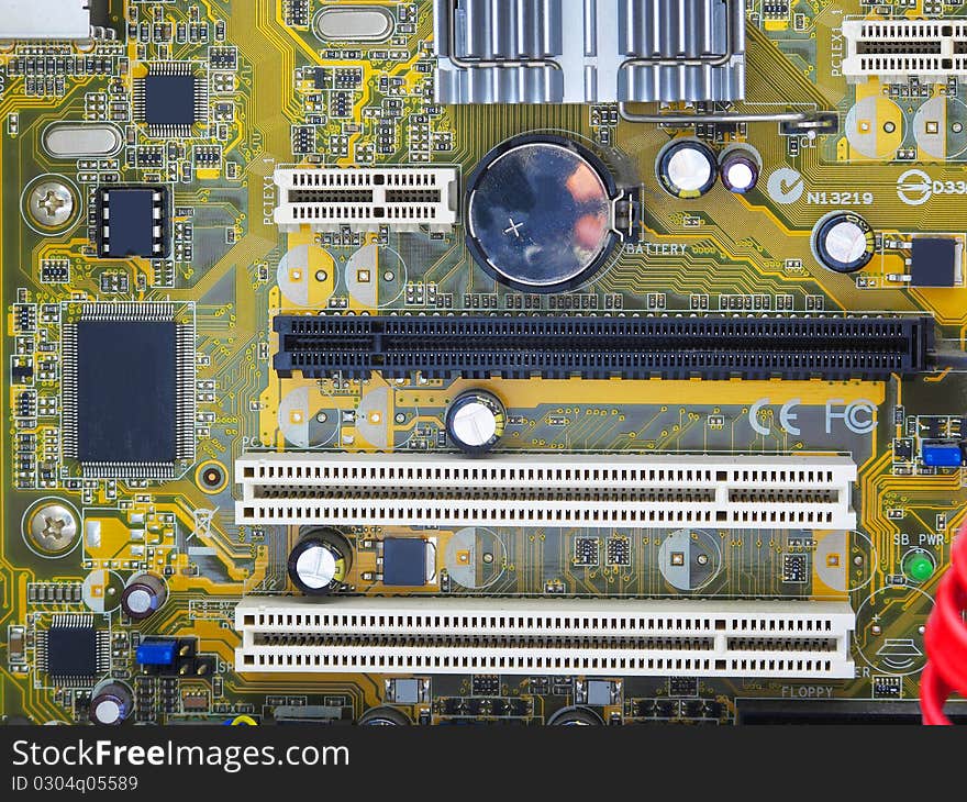 The image of circuit board inside of computer