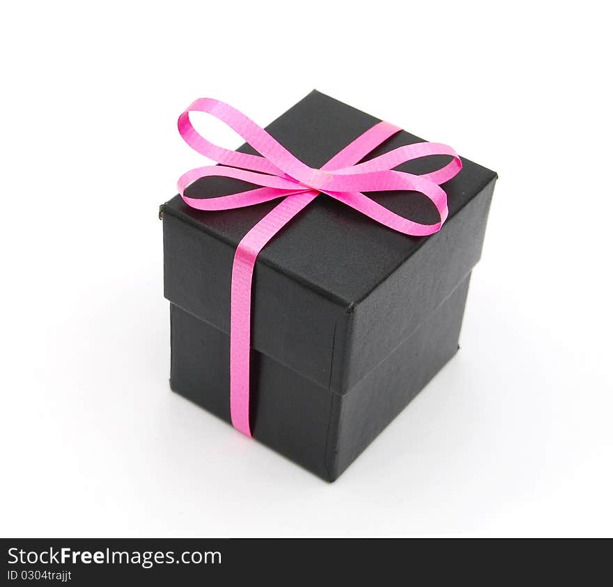 The black gift with handmade pink bow. The black gift with handmade pink bow