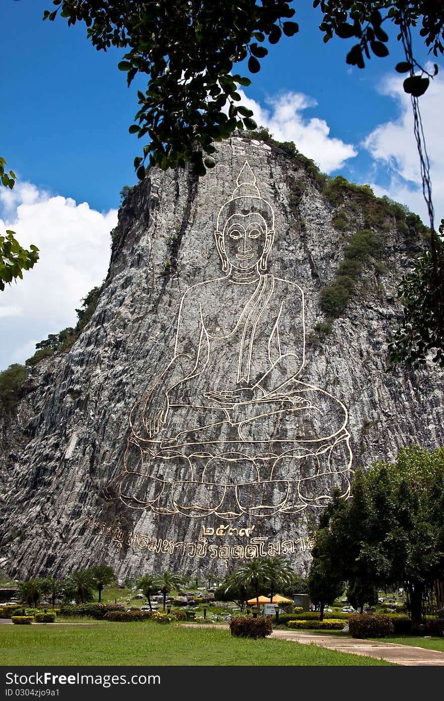 Buddha Image on The Cliff drawing by Laser Beam