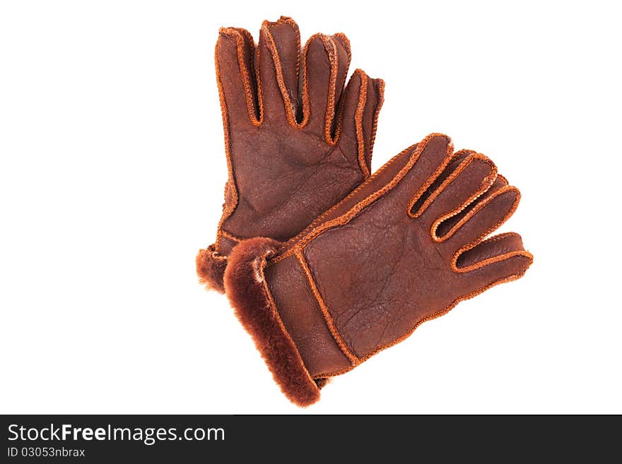 Leather gloves with a white background