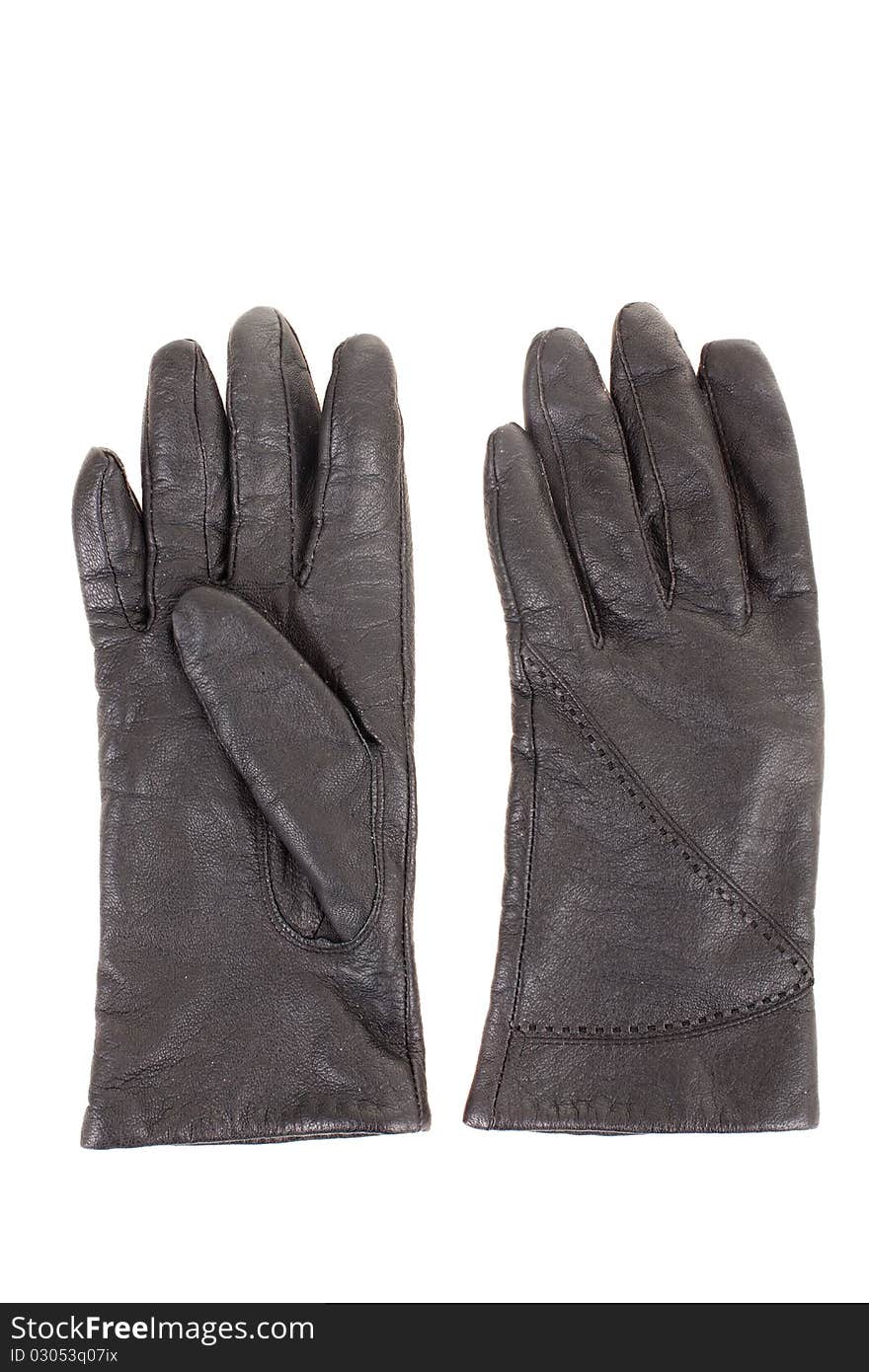 Series. Woman's black leather gloves