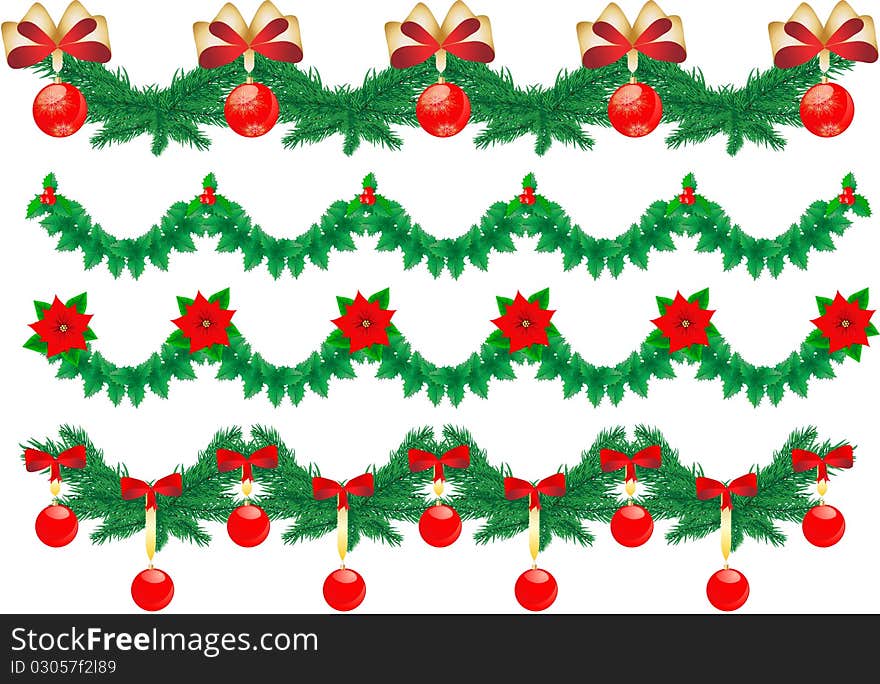 Christmas garlands with Poinsettia, christmas berries and eve