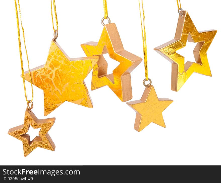 Golden Christmas stars, isolated on white background. Golden Christmas stars, isolated on white background