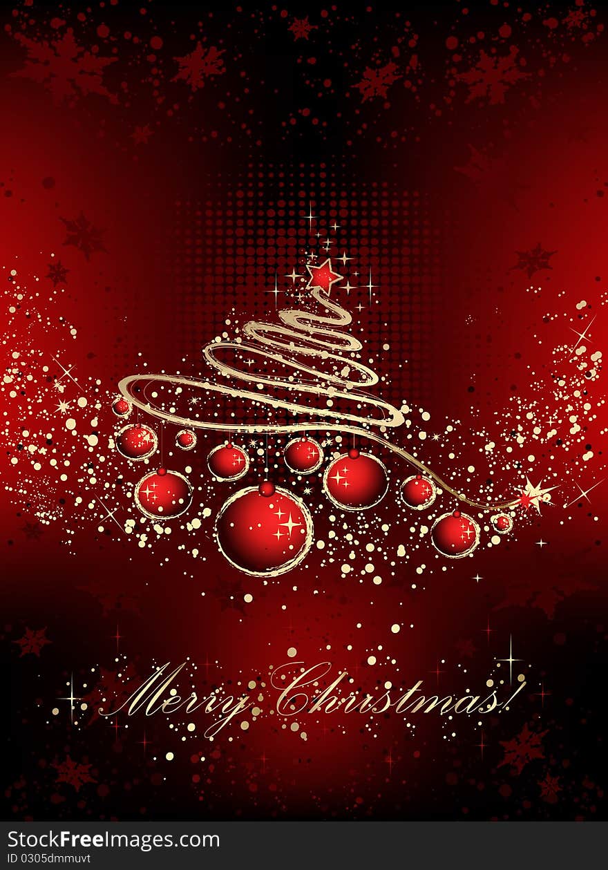 Christmas background with tree, balls, stars and snowflakes. Christmas background with tree, balls, stars and snowflakes