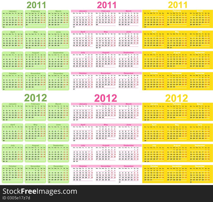 Set of 2011 and 2012 Calendar