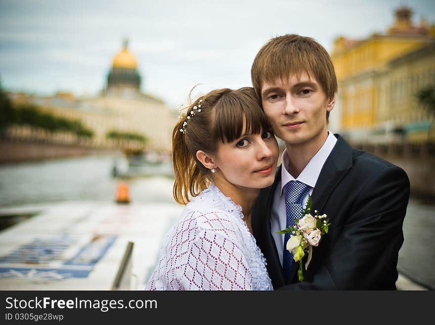 Newly-Weds at the Boat Trip in Saint-Petersburg