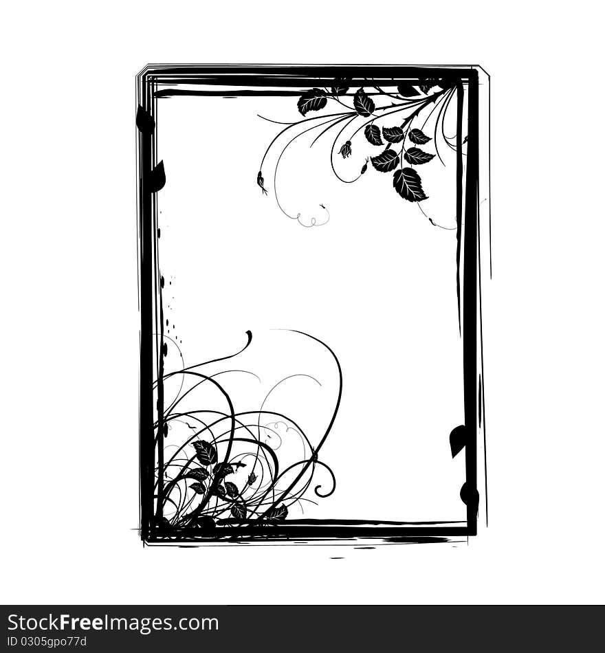 Grunge floral frame on the white background