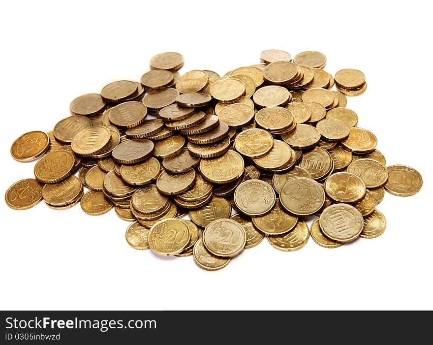 Heap of coins isolated on white background. Heap of coins isolated on white background