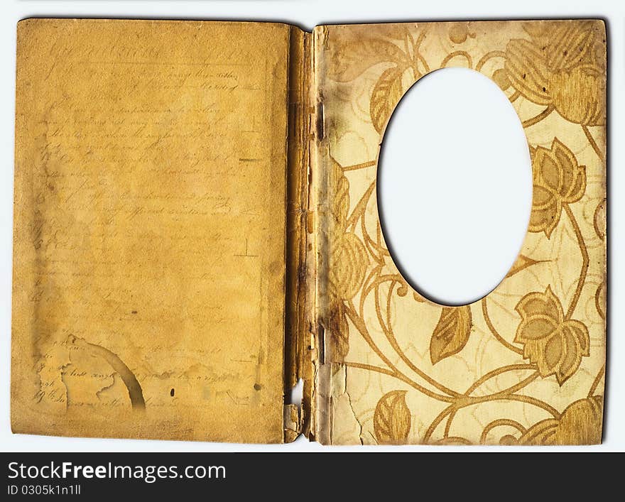 Ancient book with blank page and frame