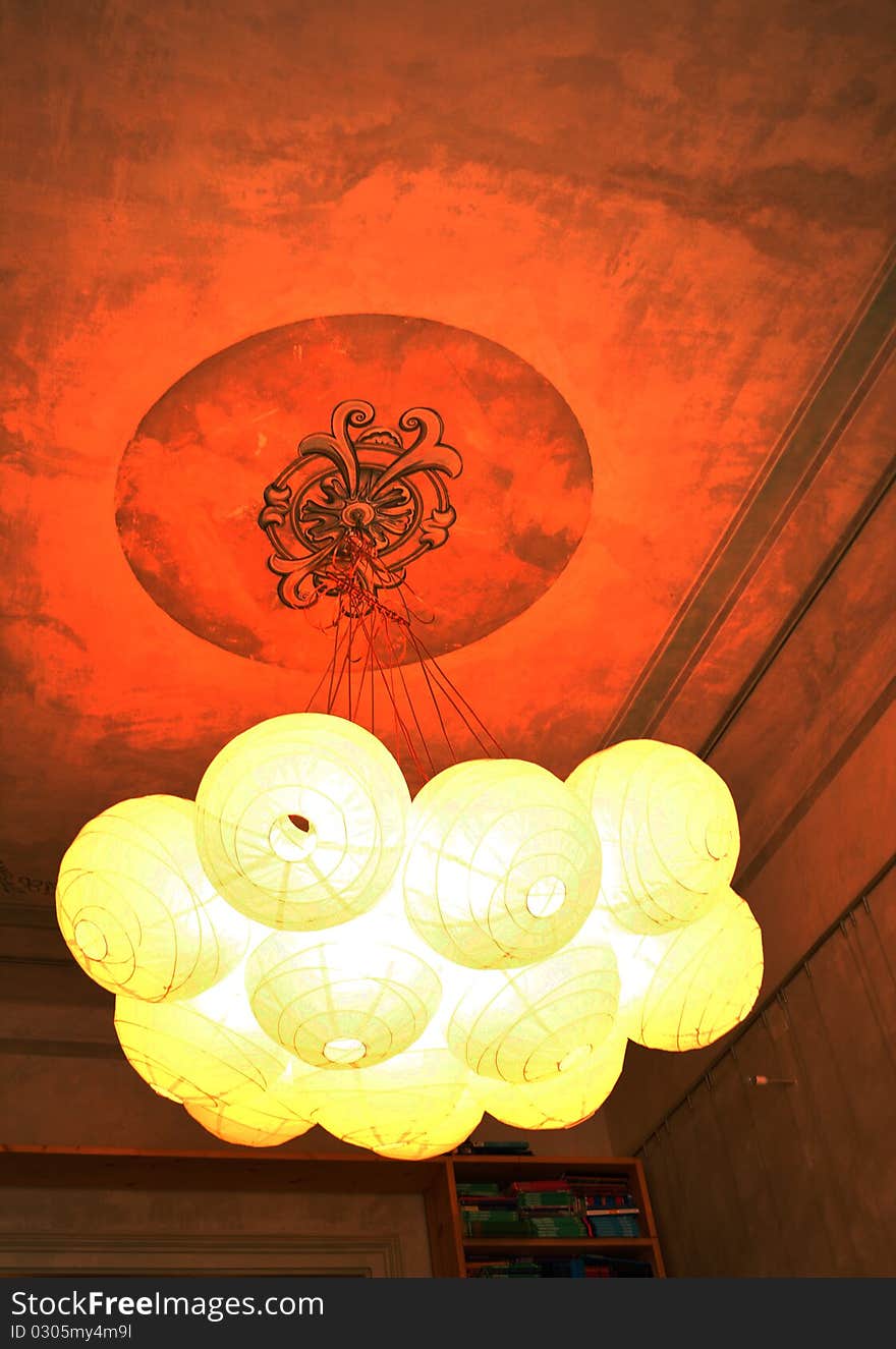 Paper chandelier in old building room