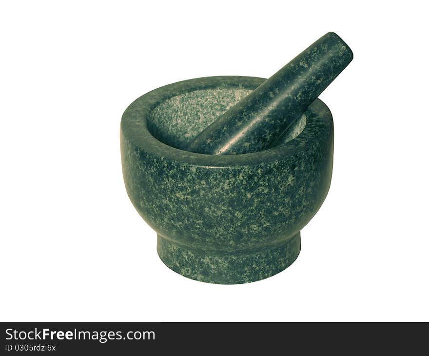 Stone mortar for grinding spices and ingredients.