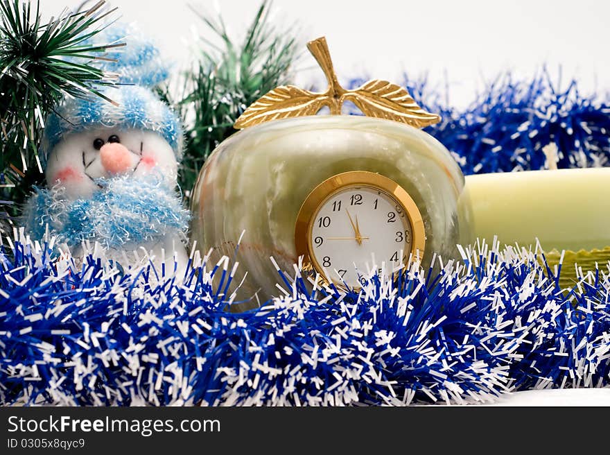 Desktop Clock, Candle And Snowman