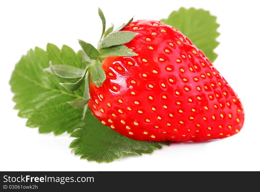 Strawberry with leaves on white background