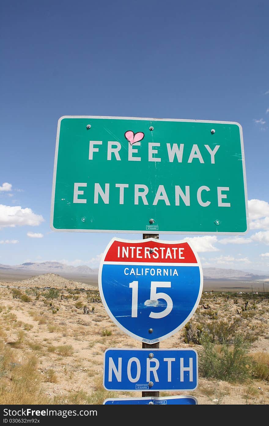 Entrance to Interstate 15 in Californian Desert. Entrance to Interstate 15 in Californian Desert