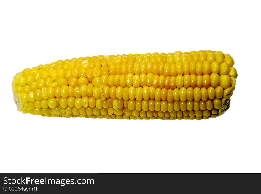 Corn ear taken as macro isolated on the white. Corn ear taken as macro isolated on the white