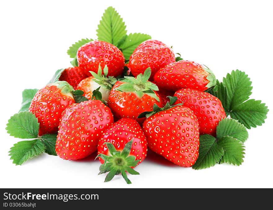 Strawberry with leaves on white background