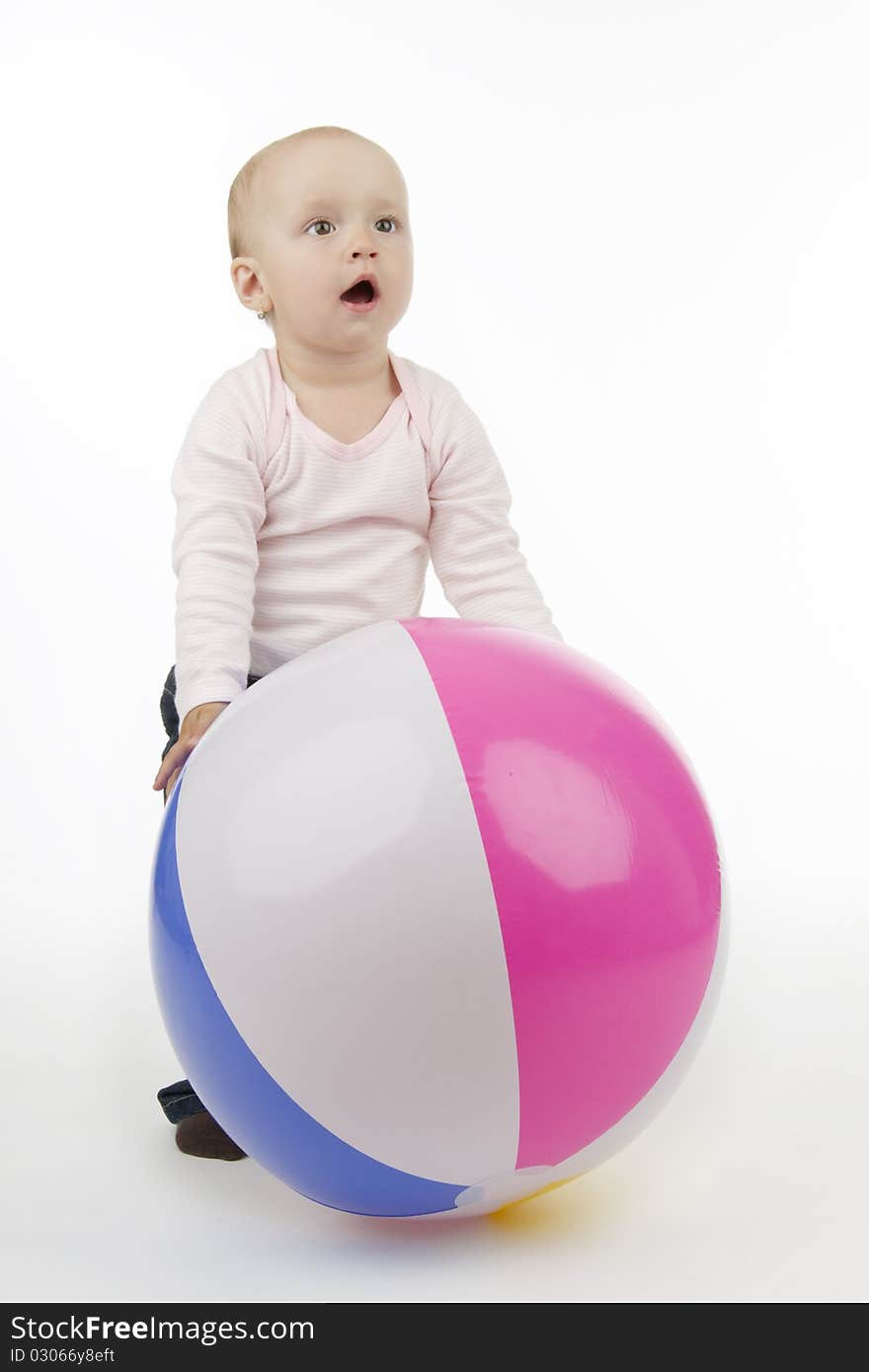 Child with ball, on white background.