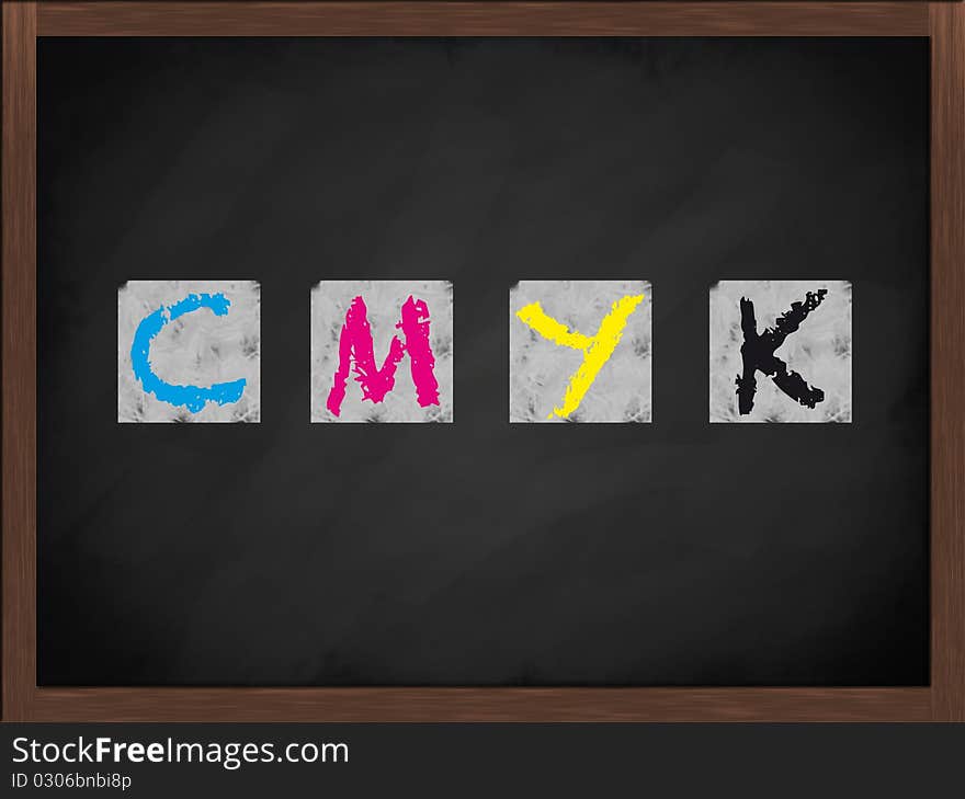 CMYK symbol on blackboard