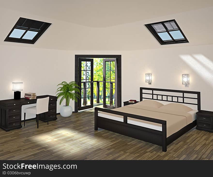 3d illustration of the modern bedroom interior