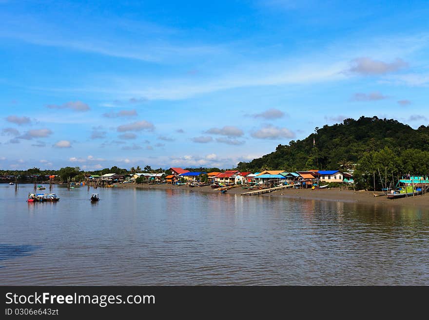 Village in Asia near the river