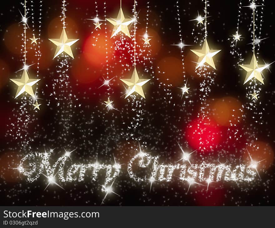 Gold star for marry christmas red light and night background