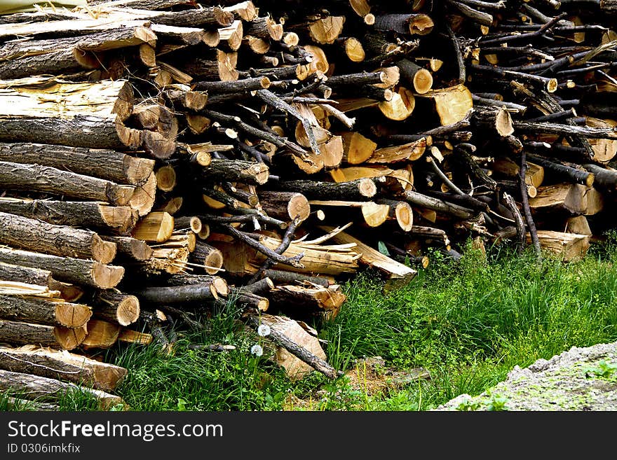 Close-up of a pile of wood.