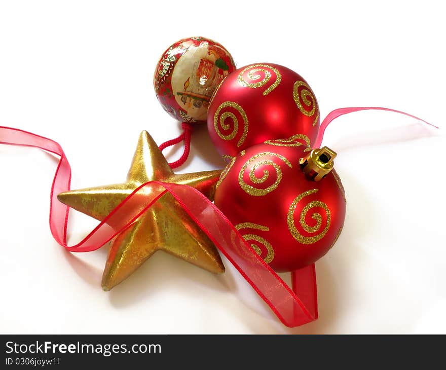 Red christmas decoration isolated on white background