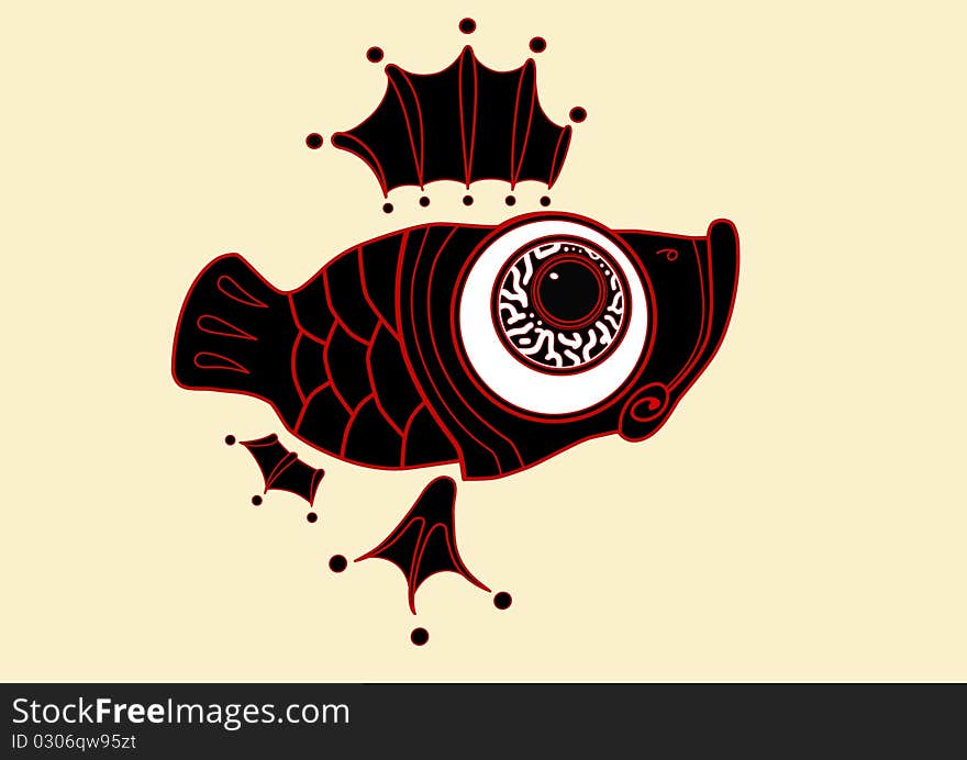 Small fish with big eyes, spiky fins and the round belly painted black with red outline. This fish is a little unsure of myself. Small fish with big eyes, spiky fins and the round belly painted black with red outline. This fish is a little unsure of myself.