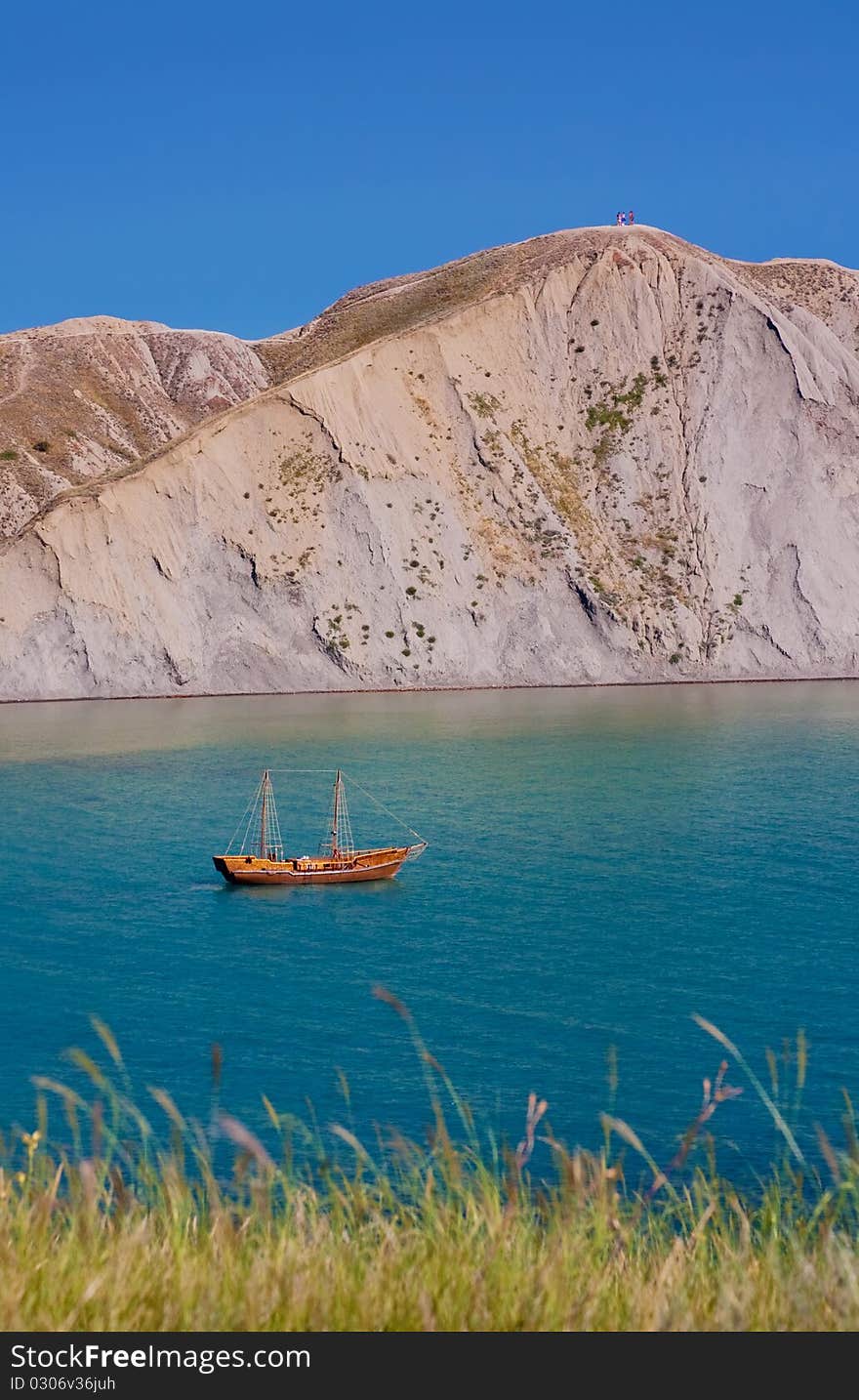 The old ship float in gulf.