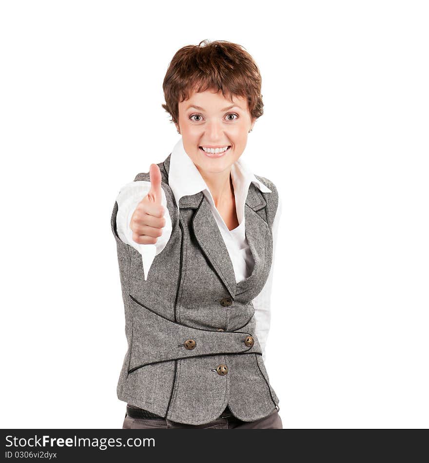 Expressive businesswoman, isolated on white background