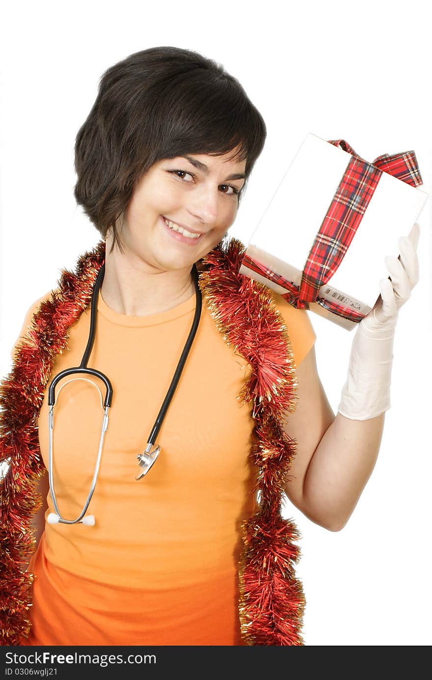 Medical doctor with gift box