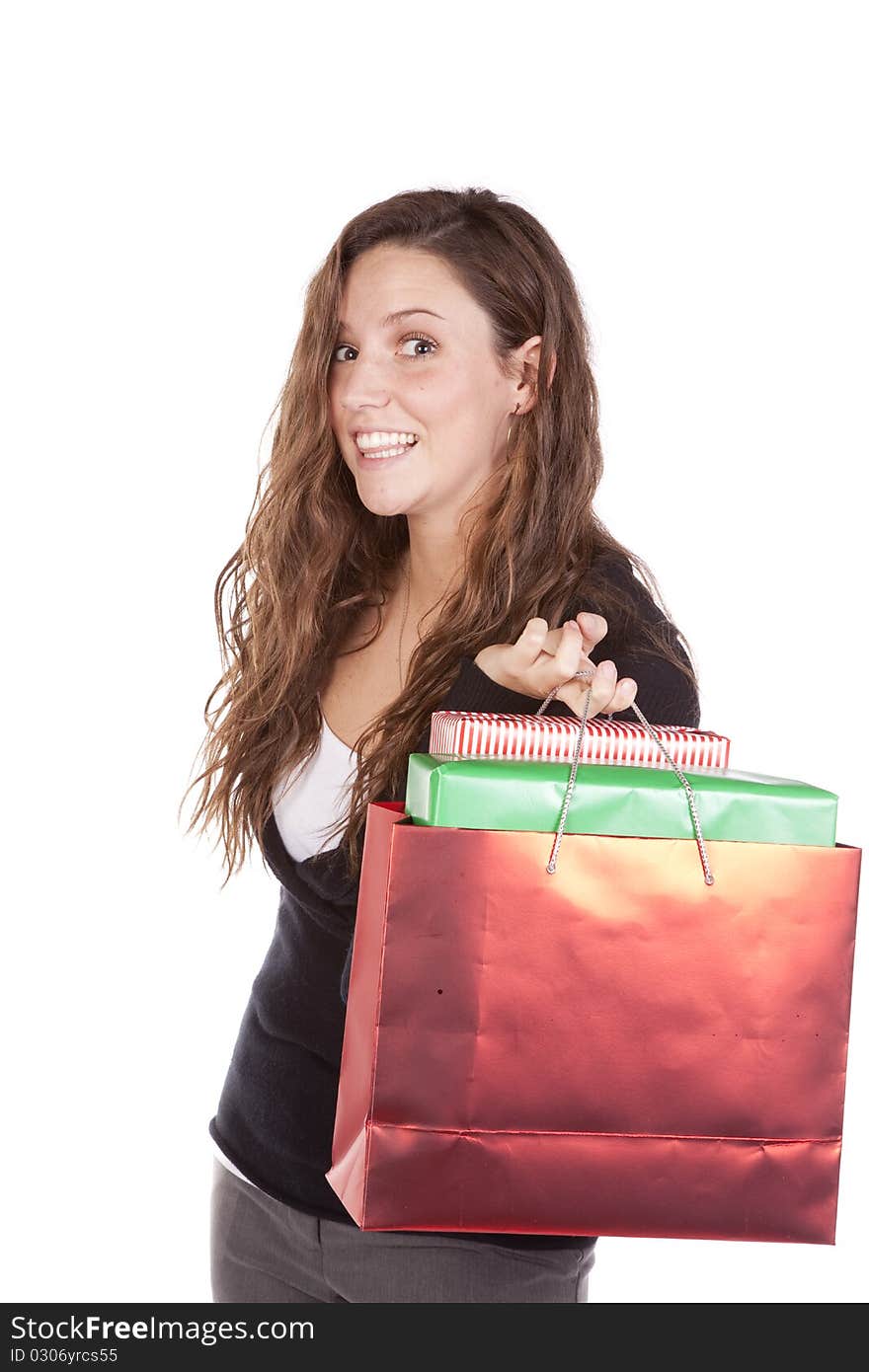 Business Woman With Bag Of Gifts