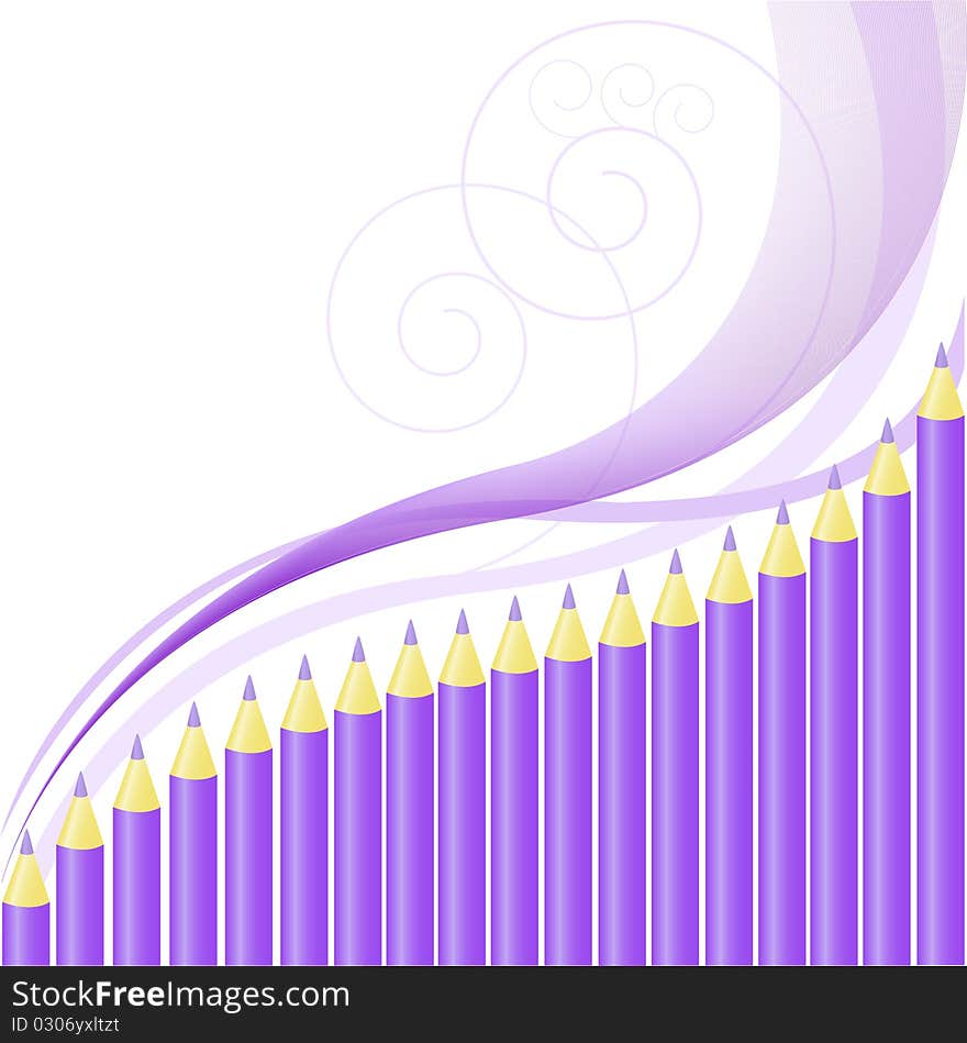 Asymmetric background of purple pencils and wavy lines. Asymmetric background of purple pencils and wavy lines