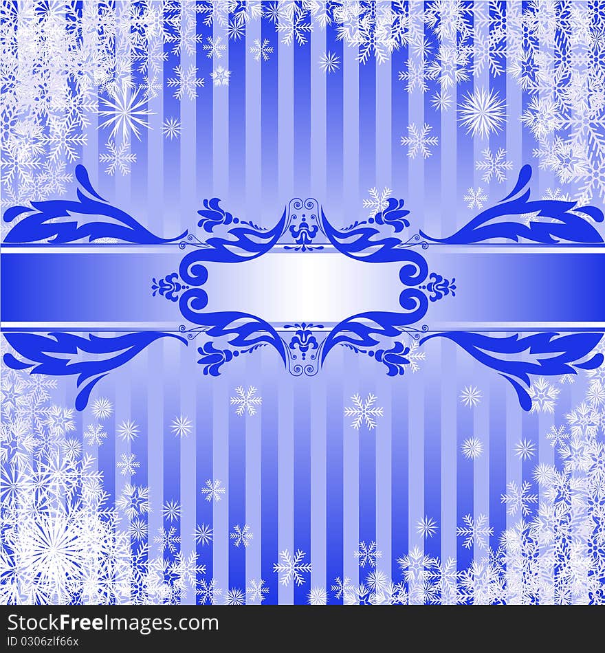 Blue Christmas background with a band of ornamental